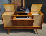 REFINISHED Mid Century Modern Walnut Radio Stereo Record Player Console 56