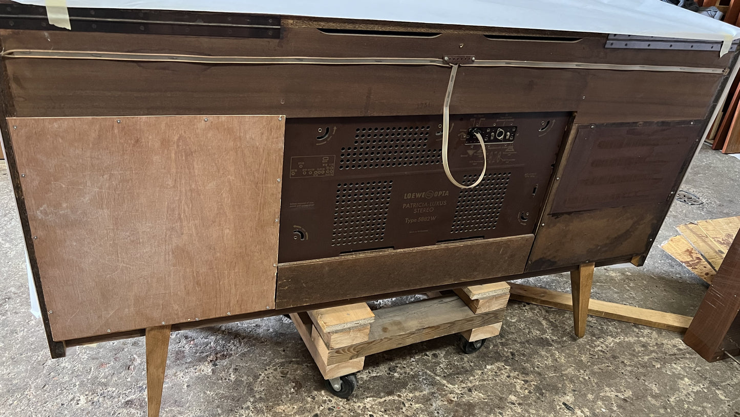 REFINISHED Mid Century Modern Walnut Radio Stereo Record Player Console 56"