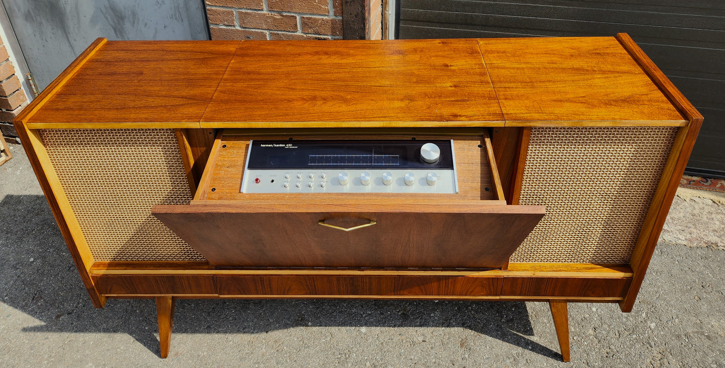 REFINISHED Mid Century Modern Walnut Radio Stereo Record Player Console 56"