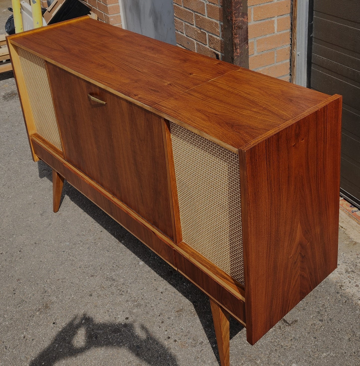 REFINISHED Mid Century Modern Walnut Radio Stereo Record Player Console 56"