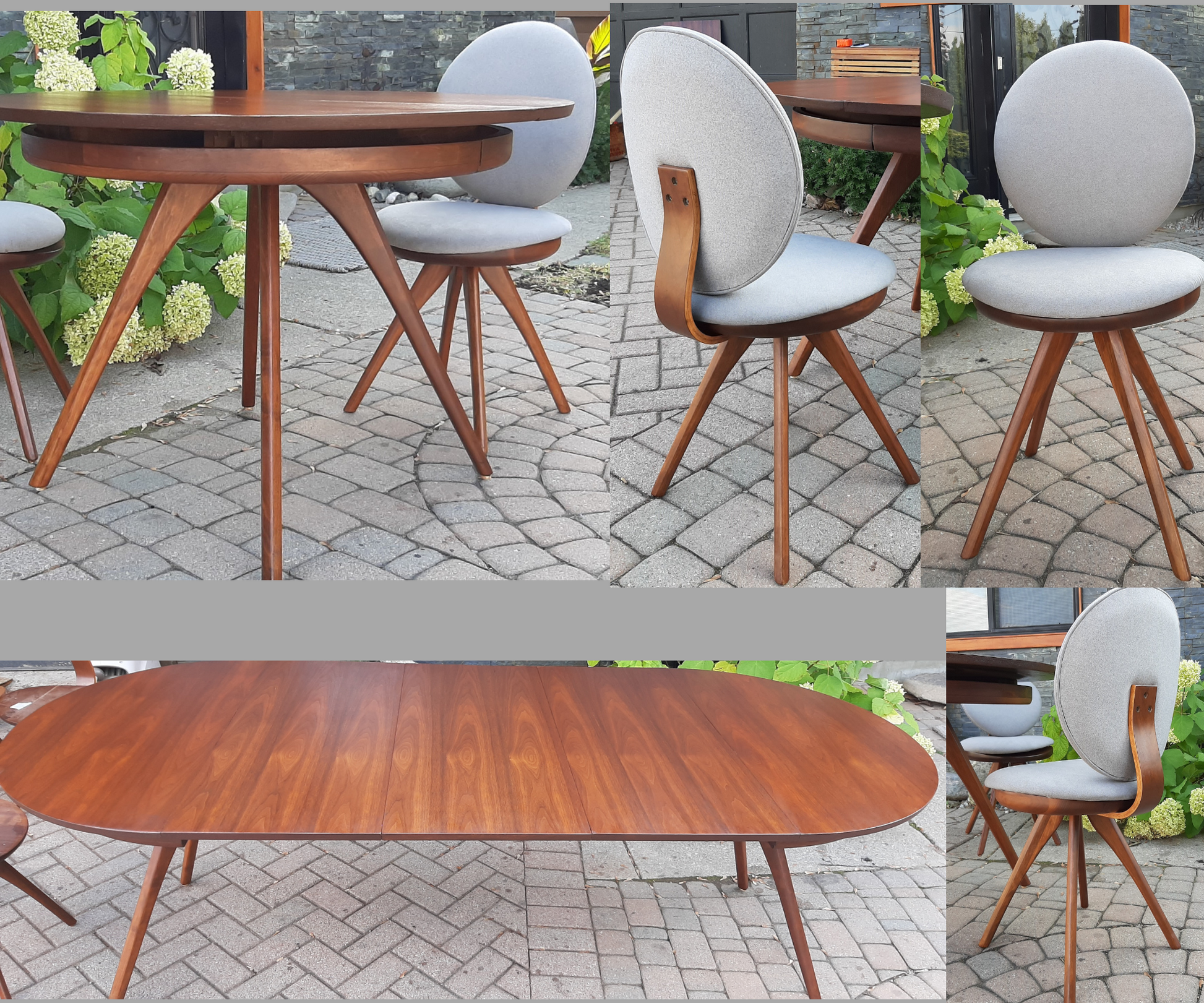 REFINISHED REUPHOLSTERED MCM Walnut Lollipop Extendable Table 42"-94" & 4 Chairs - Mid Century Modern Toronto