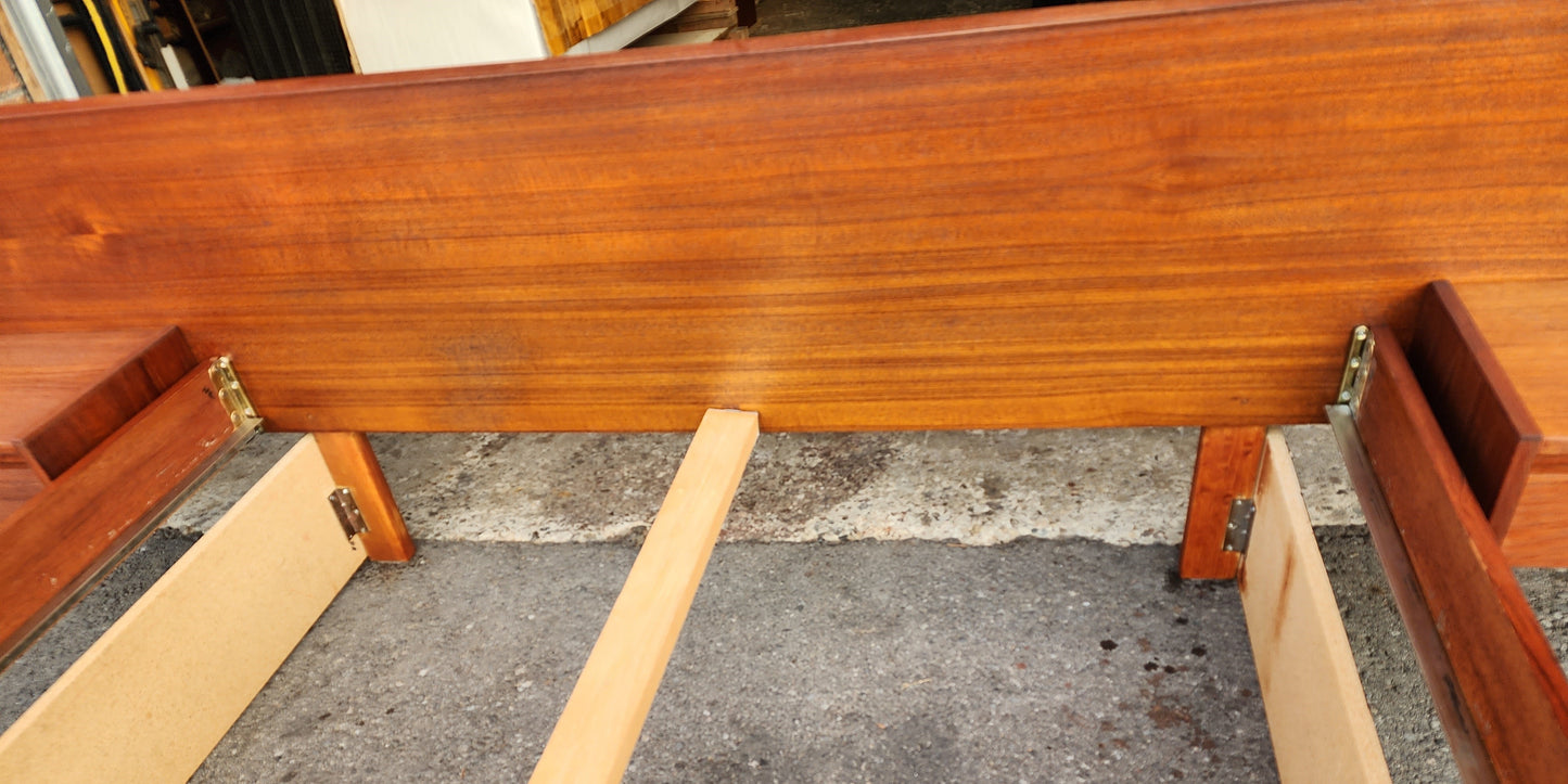 REFINISHED Mid Century Modern Teak Queen Bed w Floating Nightstands