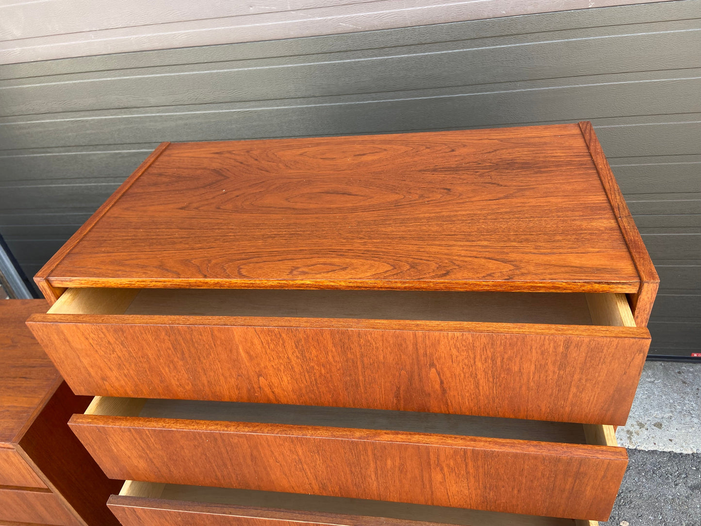 REFINISHED Mid Century Modern teak tallboy dresser