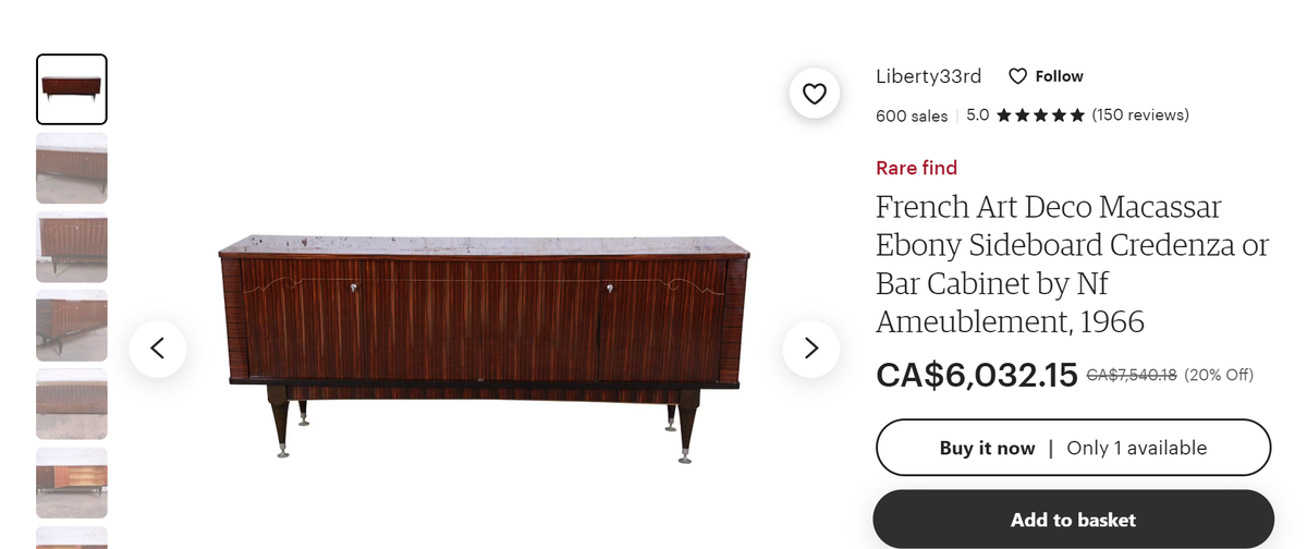 Exquisite French Mid Century Modern Sideboard Buffet Large 94.5
